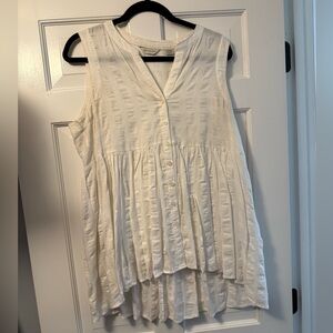 Anthropologie Stitched Sleeveless Button-Front Peplum Top - White